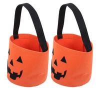Mobestech 2 Pezzi Secchiello per Dolcetti di Halloween Riutilizzabile in Feltro Arancione Manico Comodo e Stampa Jack o Lantern, per Feste Indoor e Outdoor