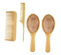 Mobestech 4 pezzi Pettini in Bambù Naturale per Capelli con Massaggio al Cuoio Capelluto Pettine Denti Larghi e Massaggiatore a Forma Ellittica per Uso Domestico e Salone