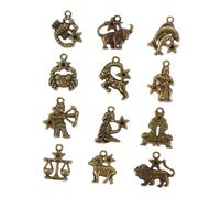 Mobestech 60 pezzi Pendenti Fai Da Te in Lega Vintage Segni Zodiacali in Antico Bronzo per Creazione Gioielli come Collane Bracciali e Ciondoli Decorativi