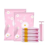 Mobestech 7 Pezzi Sacchetti Sottovuoto per Vestiti e Piumoni, Set Rosa, in Pa-pe, Pompa Manuale, Impermeabili e Anti-insetti, per Campeggio e Sopravvivenza