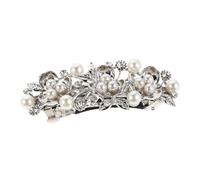 Mobestech Barretta Capelli Sposa Vintage Grande con Perle e Strass Francesi Fiore Fermacoda Elegante per Donna e Ragazza Accessorio Retrò per Acconciature Complesse
