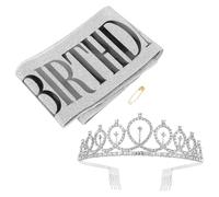 Mobestech Corona per Festa di Compleanno Strass e Pettini Laterali Fascia di Compleanno Glitterata Elastico Set da 2 Pezzi per Accessori Costume Party