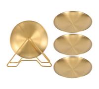 Mobestech Piatti Antipasto Rotondi in Acciaio Inox con Supporto Oro | Design Minimal Moderno, Struttura Stabile e Facile da Pulire, per Cucina e Feste, Uso Versatile
