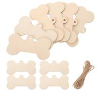 Mobestech Set 24 Pezzi Targhette in Legno a Forma di Osso per Decorazioni Fai da Te Ritagli di Legno Grezzo 5X10 CM Corda in Juta 10 M Accessori Creativi per Artigianato e