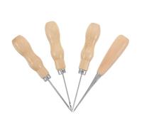 Mobestech Set 4 Pezzi Punteruolo per Cuoio Manico in Legno a Forma di Zucca Punteruolo da Cucito Teste Dritte e Piegate Strumento per Punzonatura Artigianale e Rilegatura Libri per