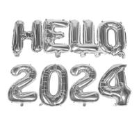 Mobestech Set Palloncini di Capodanno 2024 in Pellicola di Alluminio Argento Hello 2024 Decorazioni per Feste e Banchetti Ornamenti Festivi per Atmosfera Luminosa e Resistente