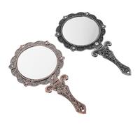 Mobestech Specchietto Portatile Vintage da Trucco a Mano con Manico, Set 2 Pezzi, Piccolo Specchio Compatto per Viaggio, Riflessi Nitidi, Colori Rosso Antico e Argento Colore Colore Casuale