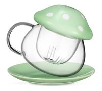 Mobestech Tazza da Tè in Vetro con Infusore e Coperchio Completo con Sottobicchiere per Uso Domestico e Ufficio Resistente Temperature Elevate e Basse per Amanti del Tè