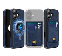 MOBESV 2-in-1 Custodia in Pelle per iPhone 16 con Portafoglio Supporto, Cover Magnetica Compatibile con MagSafe, Custodia con Porta Carte Elegante, Blu Reale