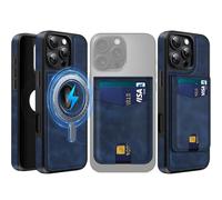 MOBESV 2-in-1 Custodia in Pelle per iPhone 16 PRO con Portafoglio Supporto, Cover Magnetica Compatibile con MagSafe, Custodia con Porta Carte Elegante, Blu Reale