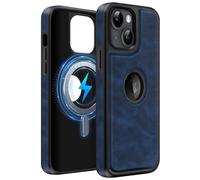 MOBESV Cover in Pelle con Vista del Logo per iPhone 14 Plus 6,7 Pollici, Custodia Magnetica Compatibile con MagSafe, Cover Sottile Classica ed Elegante, Blu Reale