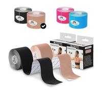 Mobiclinic®, 2 rotoli di kinesiotape, Benda elastica autoadesiva, 5m x 5cm, Tape sportivo, Alleviamento muscolare, Bendaggio kinesiologico, Nastro, Face taping viso, Nero e beige