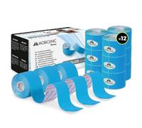 Mobiclinic®, Confezione da 12 rotoli di kinesiotape, Benda elastica autoadesiva, 5m x 5cm, Tape sportivo, Alleviamento del dolore muscolare, Bendaggio kinesiologico, Nastro