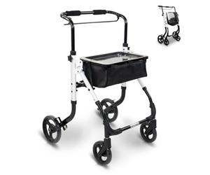 Mobiclinic®, Deambulatore con 4 ruote, Olimpo, Pieghevole, Moderno, Borsa, Monocomando, Regolabile, Sistema sottoporta, Vassoio, Piroettanti, Freno manuale, Alluminio, Maneggevolezza
