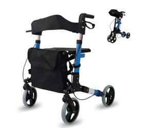 Mobiclinic® deambulatore per anziani pieghevole, Con seduta e 4 ruote, Deluxe, Rollator adulti o disabili, Alluminio, Leggero, Colore celeste, Marchio europeo, Trajano