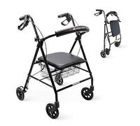 Mobiclinic®, Deambulatore per Anziani, Pieghevole, Regolabile in Altezza, Nero Opaco, Freni Manuali e Bloccabili, Fino a 110 Kg, con Cestino e Sedile, Leggero, Resistente, Alluminio, Escorial