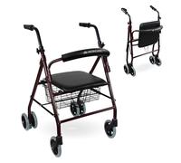 Mobiclinic® deambulatore, Prado, Marchio europeo, Pieghevole, Marcatura ce, Con freni a pressione, Alluminio, Leggero, Seduta, Cestino e 4 ruote, Colore bordeaux