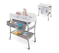 Mobiclinic®, Fasciatoio con vaschetta bagnetto 2 in 1, Trendy, Regolabile 4 altezze, Termometro, Ruote freno, Cestini portaoggetti, Fino a 50 kg, Tubo di drenaggio, 0-36 mesi