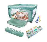 Mobiclinic®kids, Box per bambini + tappeto neonato reversibile, Pieghevole, 125x125cm, Borsa il trasporto, Traspirante, Happyland, Lavabile, Maniglie, Recinto, Entrata laterale