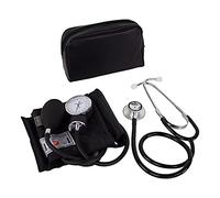 Mobiclinic, Pack tensiometro da braccio manuale e fonendoscopio, Marchio europeo, Stetoscopio in alluminio a doppia campana, Colore nero