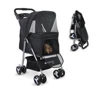 Mobiclinic® pets, Passeggino per cani, Ideale di piccola taglia e anziani, Zuma, Fino a 15 kg, Ruote con freni 360°, Cestino xxl, 3 finestre cerniera zanzariera, Portabicchieri (nero)