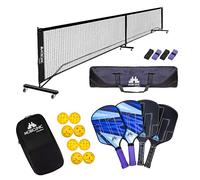 Mobiclinic®, Pickleball Set, 4 Racchette in Fibra di Vetro, 8 Palline per Interni ed Esterni, Rete con Ruote, Borsa per il Trasporto, Anima in Polipropilene a Nido D'ape, Mobiall, Grip Antiscivolo