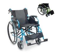 Mobiclinic®, Sedia a rotelle pieghevole, Bolonia, Alluminio, Braccioli pieghevoli, Poggiapiedi rimovibili, Schienale diviso, Per anziani e disabili, Leggera, Max. 110 kg, Seduta 46 cm, Colore blu