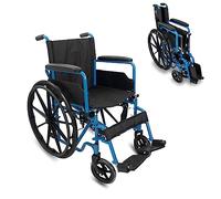 Mobiclinic®, Sedia a rotelle pieghevole, Marsella, Marchio europeo, Robusta, Seduta 46cm, Poggiapiedi e braccioli pieghevoli, Freno leva, Ruote sgancio rapido, Blu