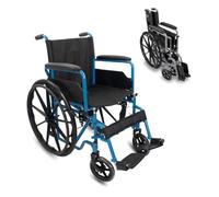 Mobiclinic®, Sedia a rotelle pieghevole, Marsella, Marchio europeo, Robusta, Seduta 46cm, Poggiapiedi e braccioli pieghevoli, Freno leva, Ruote sgancio rapido, Blu
