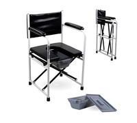 Mobiclinic®, Sedia Comoda WC, Pieghevole, Ebro, con Braccioli, Seduta Imbottita, Secchiello e Coperchio Rimovibili, Terminali Antiscivolo, Max. 100 Kg, Acciaio Cromato