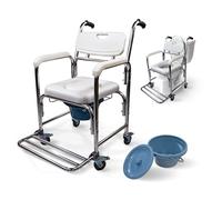 Mobiclinic®, Sedia da Doccia, 3 in 1, Rialzo per Doccia e WC, WC Portatile, Vasino Rimovibile da 4,3L, Ruote con Freni, Poggiapiedi Pieghevoli, Seduta e Braccioli Imbottiti, Fino a 100 kg, Rope