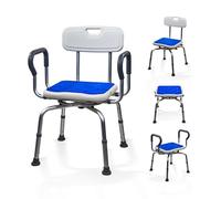 Mobiclinic®, Sedia da Doccia Girevole a 360°, Braccioli e Schienale, Altezza Regolabile, Seduta con Imbottitura in EVA, Terminali Antiscivolo, Alluminio, per Anziani, Mobilità Ridotta, Akila