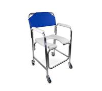 Mobiclinic, Sedia wc con rotelle, Manzanares, Marchio europeo, Per anziani coperchio, Comoda portatile, Marcatura ce, Schienale e braccioli imbottiti, Colore bianco blu