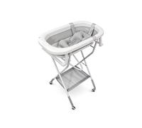 Mobiclinic®, Vaschetta Bagnetto Neonato, con Gambe e Supporto, Altezza Regolabile, Ruote a 360° con Freno, Cuscino Ergonomico, Tubo di Scarico, Cestino e Vassoio, Compatta, Bubba Max