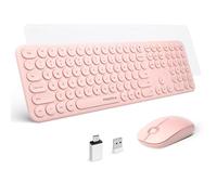 Mobifice Simpatica combinazione di tastiera e mouse wireless per PC, laptop, Windows, Mac, tablet, sottile, USB 2,4 GHz, senza fili, formato standard, silenzioso, retrò, mouse e tastiera (pesca)