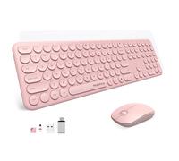 Mobifice Simpatica combinazione di tastiera e mouse wireless per PC, laptop, Windows, Mac, tablet, sottile, USB 2,4 GHz, senza fili, formato standard, silenzioso, retrò, mouse e tastiera (pesca)