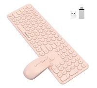 Mobifice Simpatica tastiera wireless con mouse, rosa, 2,4 G, senza fili, set con tastiera rotonda colorata retrò per Windows, laptop, desktop, PC