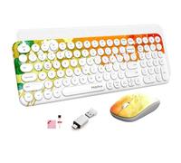 Mobifice Tastiera e mouse wireless da 2,4 G, sottile, senza fili, compatta, silenziosa, retrò, per computer desktop, laptop, Windows, Mac, Microsoft, tablet (colore arancione)