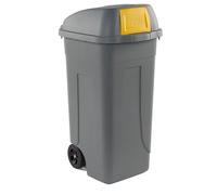 Bidone mobile Push - con coperchio - 49x54x95 cm - 100 Lt - Grigio/Giallo