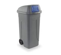 Mobil Plastic - Bidone Raccolta Differenziata 100L | Contenitore Rifiuti con Coperchio a campana e aletta basculante di colore Blu | Pattumiere Ecologiche per Casa e Ufficio - Corpo Grigio