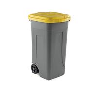 Mobil Plastic - Bidone Raccolta Differenziata 100L | Contenitore Rifiuti con Coperchio Giallo | Pattumiere Ecologiche per Casa e Ufficio - Corpo Grigio Resistente