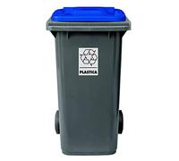 Mobil Plastic - Bidone Raccolta Differenziata 240 Litri con Coperchio e Ruote per Esterni | Fondo Grigio e Coperchio Blu | Plastica Resistente | Certificato UNI EN 840