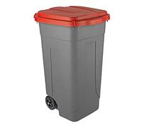 Mobil Plastic - Bidone Raccolta Differenziata 80L | Contenitore Rifiuti con Coperchio Rosso | Pattumiere Ecologiche per Casa e Ufficio - Corpo Grigio Resistente