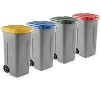 MOBIL PLASTIC S.P.A. Kit 4 bidoni raccolta differenziata | Contenitori 80 lt. Giallo + Blu + Rosso + Verde | 4 Pattumiere con ruote incluse | Secchi Spazzatura 80 Lt | Contenitori Rifiuti