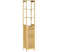 Mobile a Colonna 3 Ripiani 1 Credenza 34x30x173 cm in MDF e Bambù Naturale