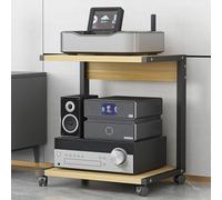 Mobile a Torre a Doppio ripiano per apparecchiature Audio-Video, con Ruote, Adatto per Accessori TV/Lettori DVD/CD/PS5/proiettori (Colore Effetto Legno, 50x40x60 cm).