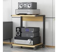 Mobile a Torre a Doppio ripiano per apparecchiature Audio-Video, con Ruote, Adatto per Accessori TV/Lettori DVD/CD/PS5/proiettori (Colore Effetto Legno, 50x40x65 cm).