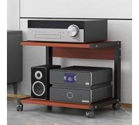 Mobile a Torre a Doppio ripiano per apparecchiature AV, con Ruote, Supporto per Video, Console di Gioco, Adatto per Accessori TV/Lettori DVD/CD/PS5/proiettori (Teak, 50x40x45 cm)