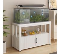 Mobile Acquario con Armadio Contenitore, Supporto per Acquario a 2 Ripiani, Elevata Capacità di Carico, Scaffale per Terrario con Ante, per Soggiorno, Ufficio(White,120x40x60cm)
