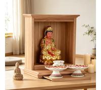 Mobile altare da parete e tavolo in legno | Mobile Dio della Ricchezza e Guanyin completamente assemblato per soggiorno e sala meditazione(B,45cm/17.2in)